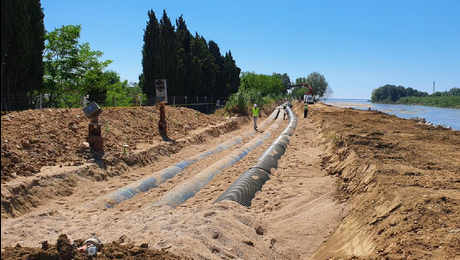 Vista de las tres tuberías soldadas